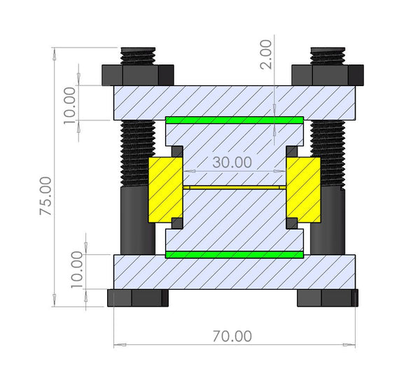 Pressure jig and high temperature testing cell kit for solid-state battery, Model GT09 Laborxing