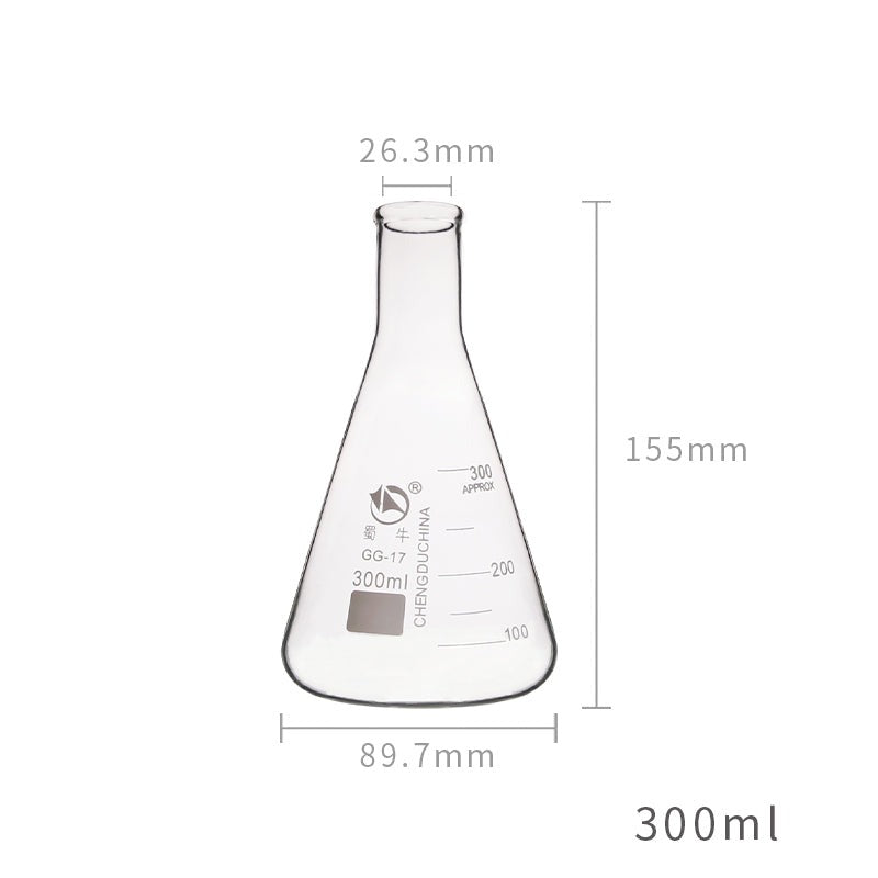 Fiole conique en verre borosilicate de 250ml, col large